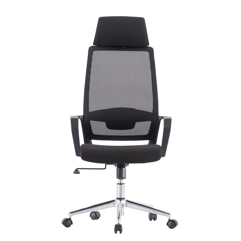Techly Sedia per Ufficio ICA-CT MCA033 con Schienale Alto, Poggiatesta Regolabile, Supporto Lombare e Base Cromata - Colore Nero