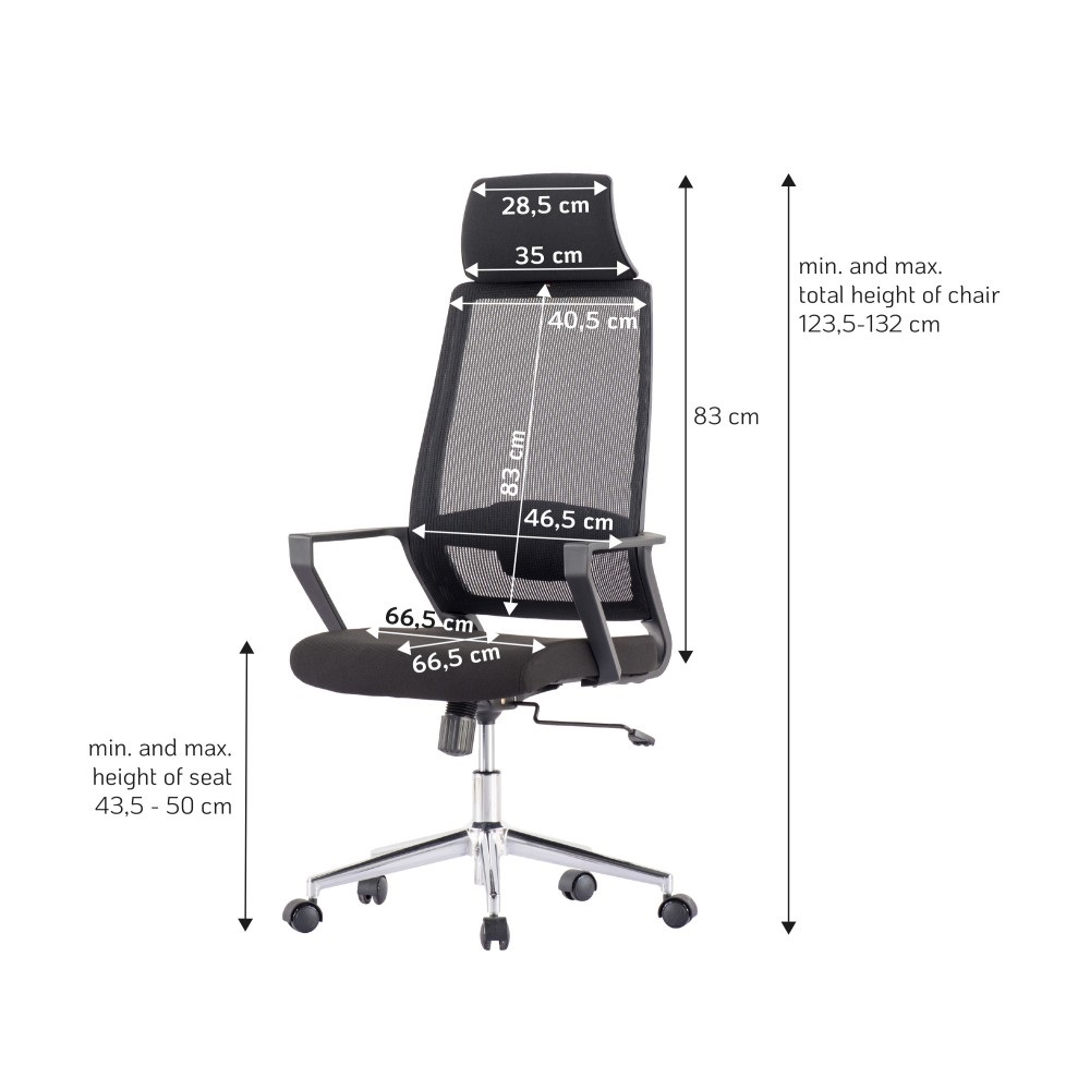 Techly Sedia per Ufficio ICA-CT MCA033 con Schienale Alto, Poggiatesta Regolabile, Supporto Lombare e Base Cromata - Colore Nero