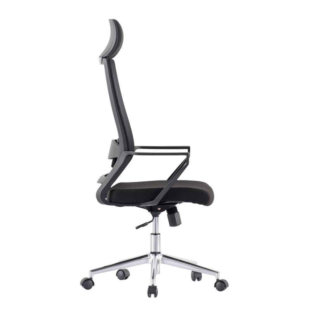 Techly Sedia per Ufficio ICA-CT MCA033 con Schienale Alto, Poggiatesta Regolabile, Supporto Lombare e Base Cromata - Colore Nero