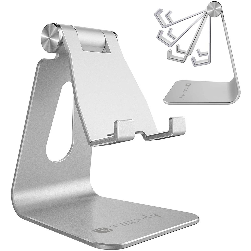 Techly 363272 Supporto Universale Regolabile per Smartphone e Tablet da Scrivania in Lega di Alluminio - Design Minimalista e Elegante