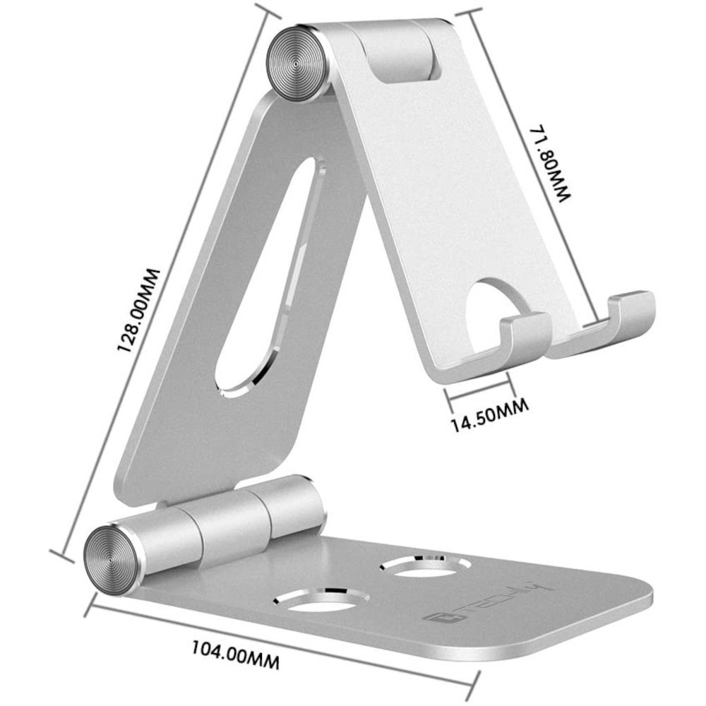 Techly 363289 Supporto Regolabile e Pieghevole per Smartphone e Tablet da Scrivania in Lega di Alluminio Argento