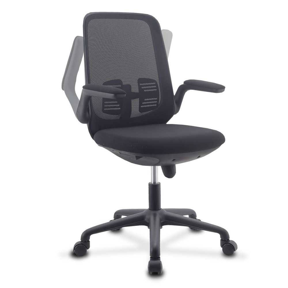Techly ICA-CT ARMDL-BK - Sedia da Ufficio Ergonomica Regolabile in Altezza con Braccioli Pieghevoli e Seduta Imbottita