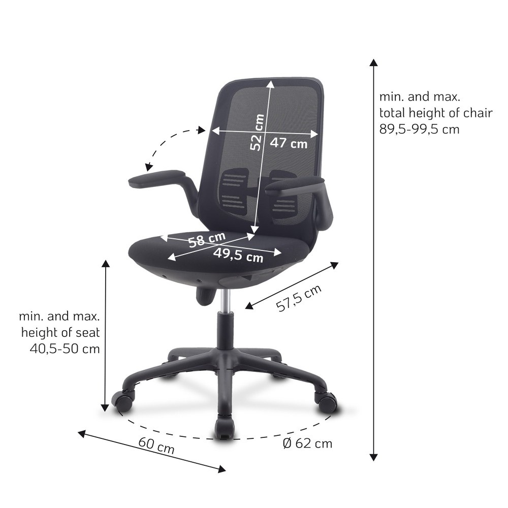 Techly ICA-CT ARMDL-BK - Sedia da Ufficio Ergonomica Regolabile in Altezza con Braccioli Pieghevoli e Seduta Imbottita