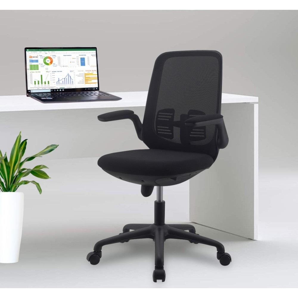 Techly ICA-CT ARMDL-BK - Sedia da Ufficio Ergonomica Regolabile in Altezza con Braccioli Pieghevoli e Seduta Imbottita