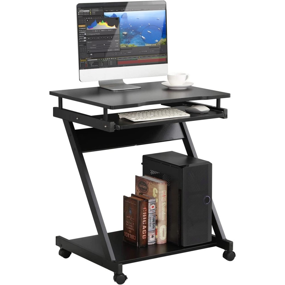 Techly ICA-TB 935B Scrivania Compatta con Ripiano Tastiera Estraibile - Colore Nero