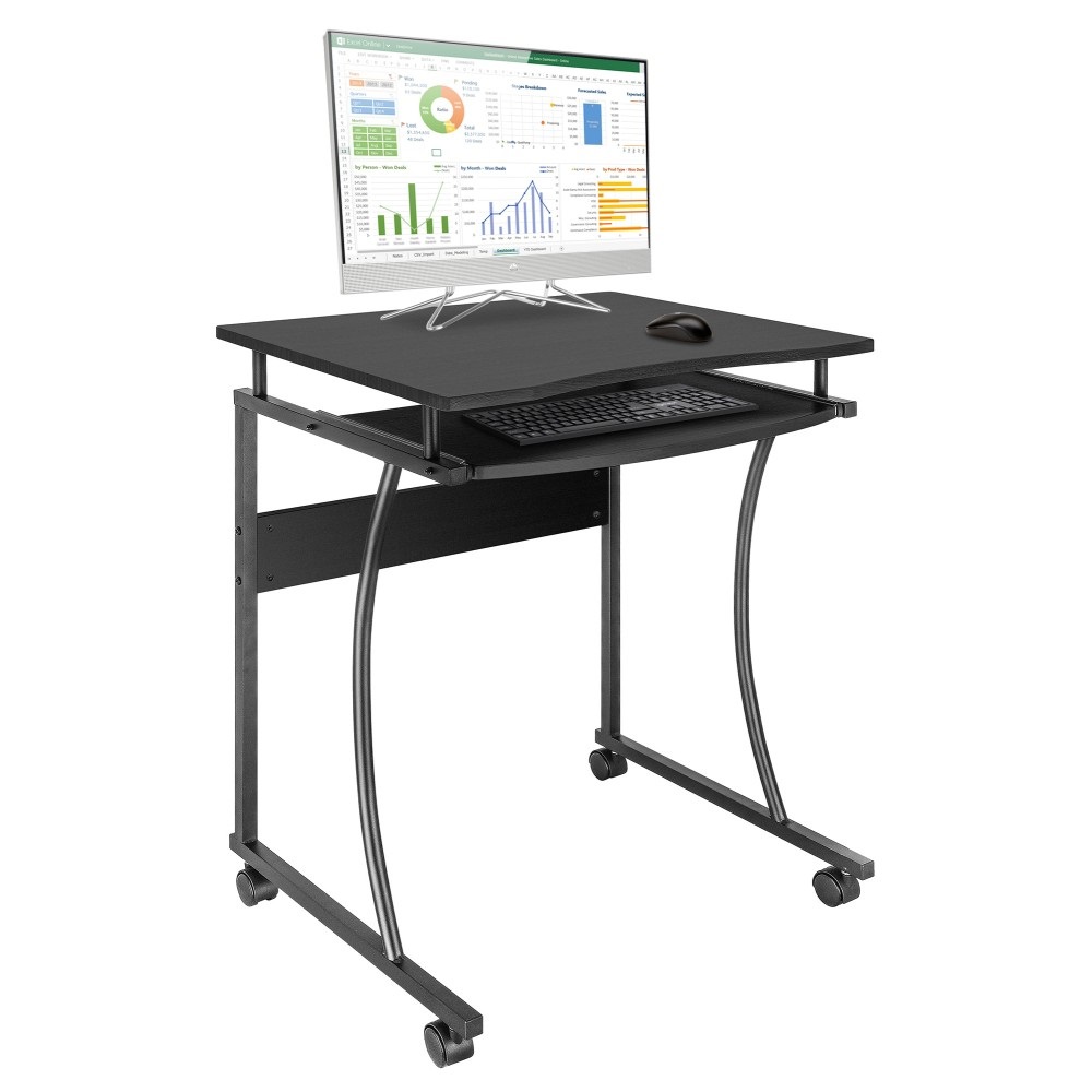 Techly ICA-TB 131B Scrivania per Computer Mobile Nera con Vassoio per Tastiera e Ruote