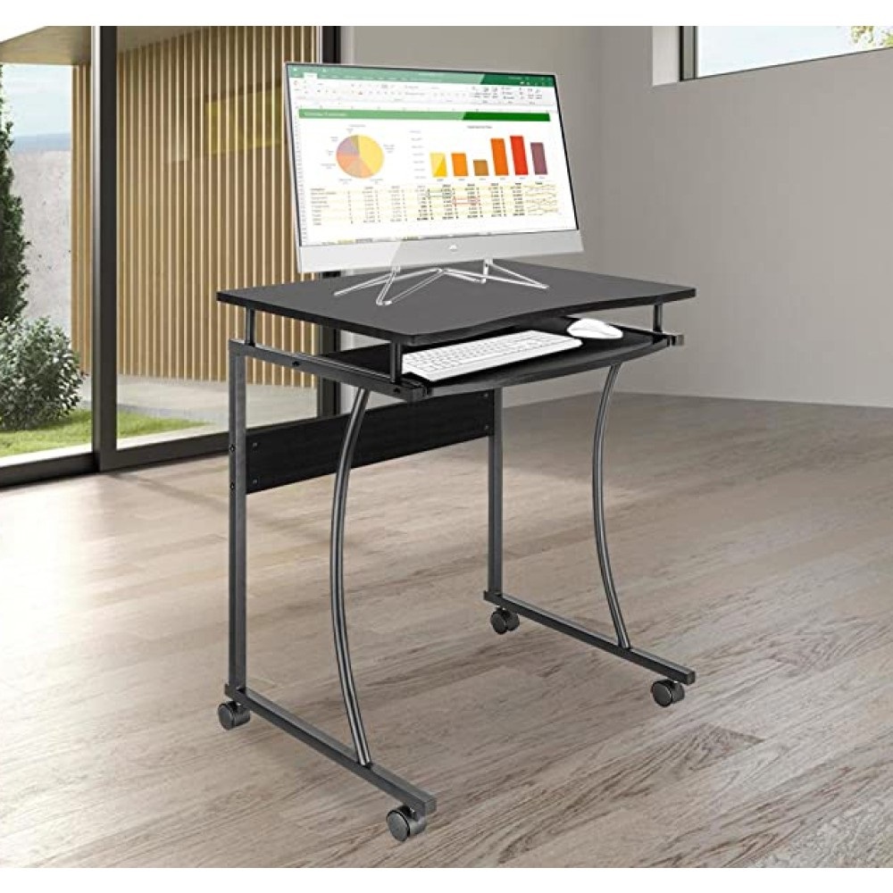 Techly ICA-TB 131B Scrivania per Computer Mobile Nera con Vassoio per Tastiera e Ruote