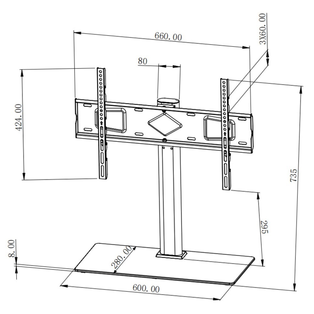 Techly ICA-LCD S07L Supporto Universale da Tavolo per TV da 32 a 65 pollici con Base in Vetro Temprato Nero