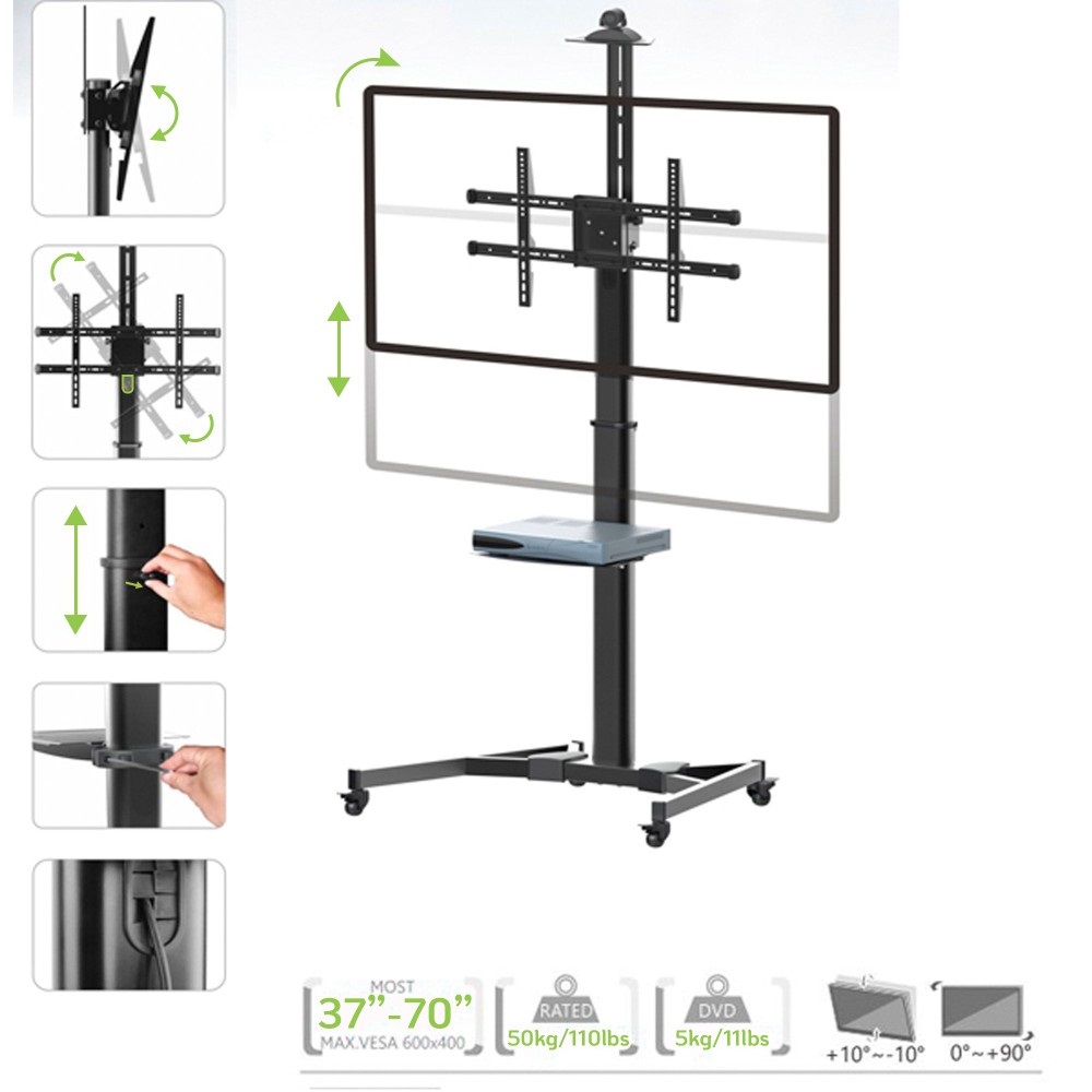 Techly ICA-TR46 Supporto da Pavimento con Mensola per TV/LED/LCD 37''-70'' Nero - Fino a 50 kg