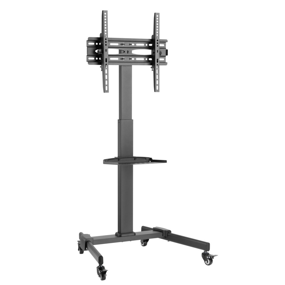 Techly ICA-TR21L Trolley da Pavimento con Mensola per TV LCD/LED/Plasma 32-55'' - Supporto Regolabile in Altezza, Nero