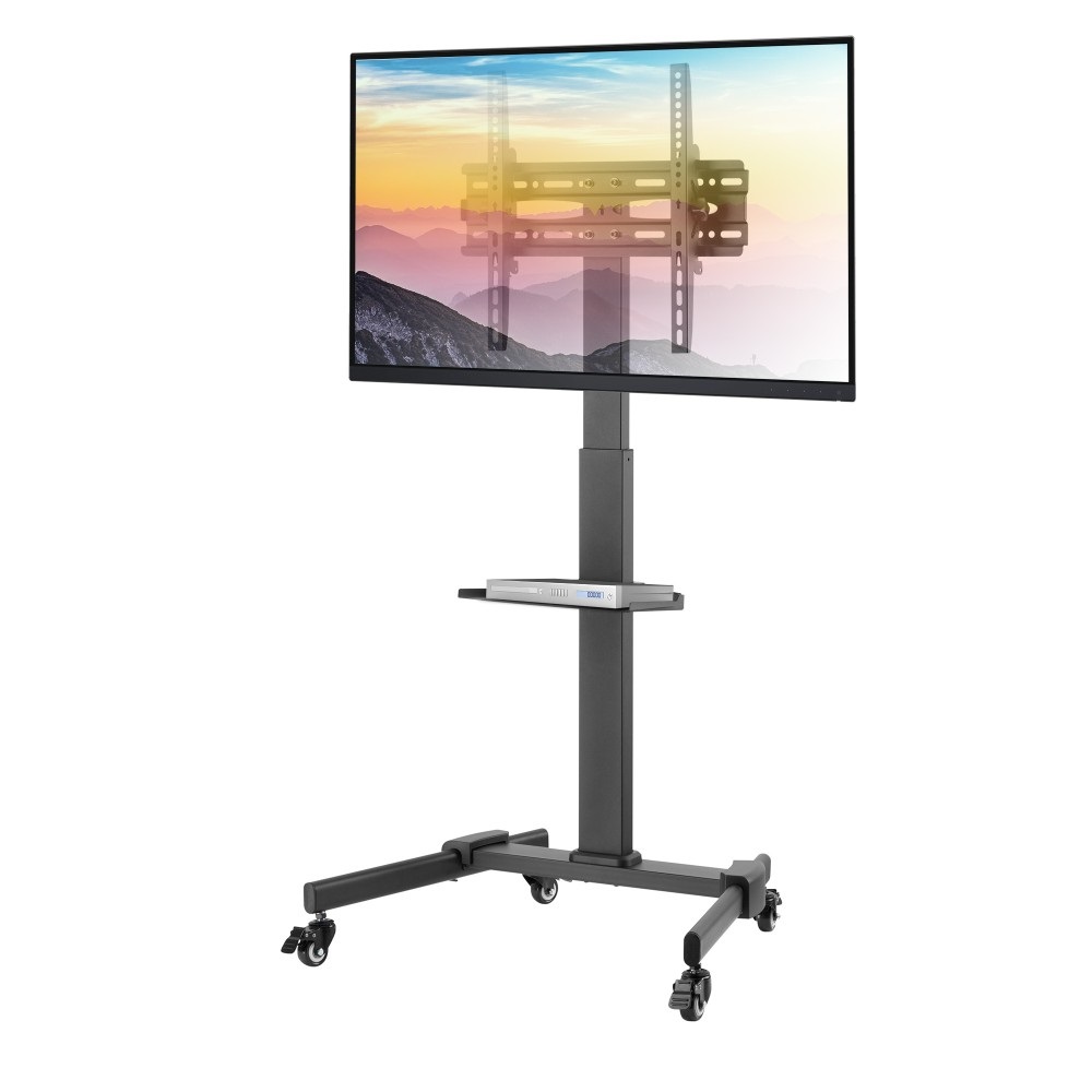 Techly ICA-TR21L Trolley da Pavimento con Mensola per TV LCD/LED/Plasma 32-55'' - Supporto Regolabile in Altezza, Nero