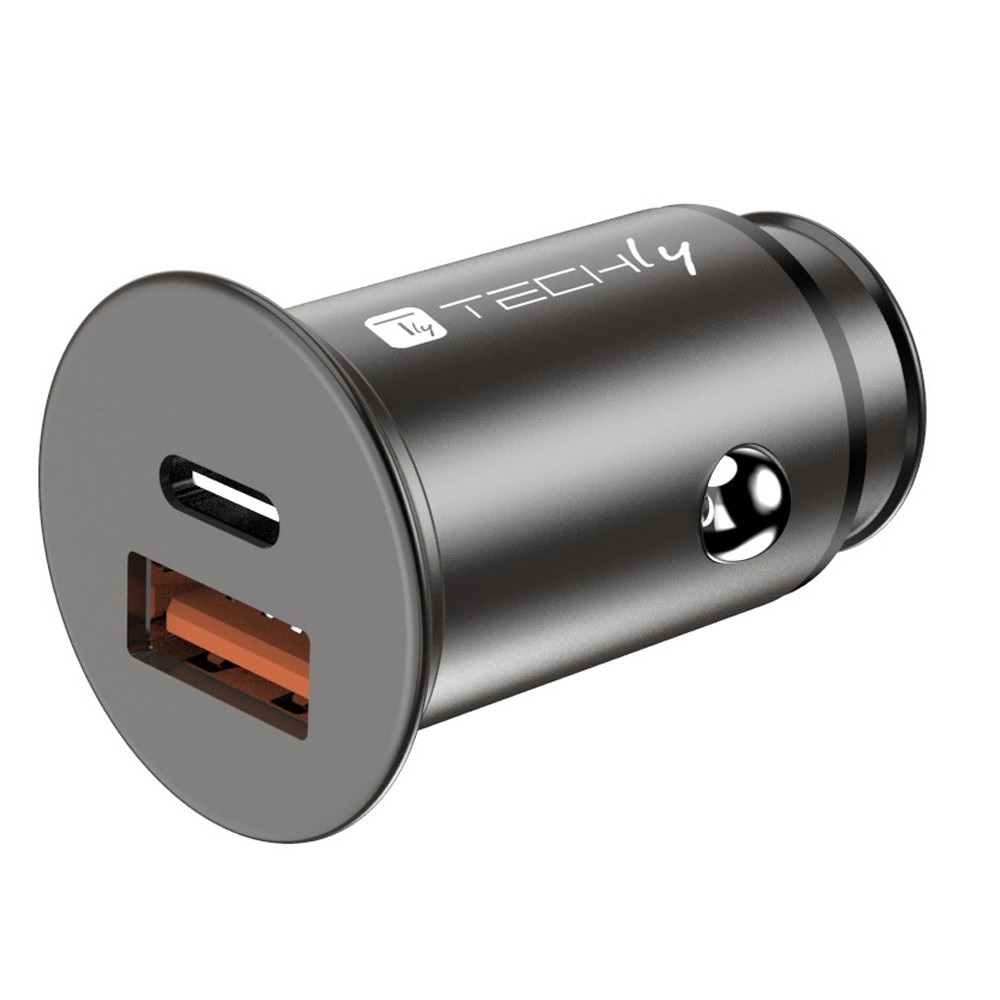 Techly Caricatore Auto 38W con 2 Porte USB (1 USB A e 1 USB C)