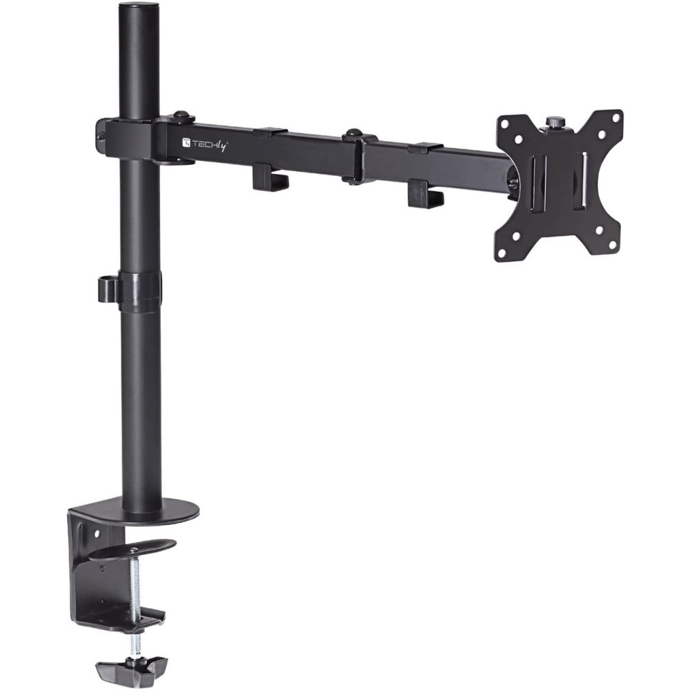 Techly ICA-LCD 503BK2 Supporto da Scrivania per Monitor 13-27'' con Doppio Snodo, Capacità 8 kg, Montaggio a Morsa, VESA 75x75 e 100x100, Nero