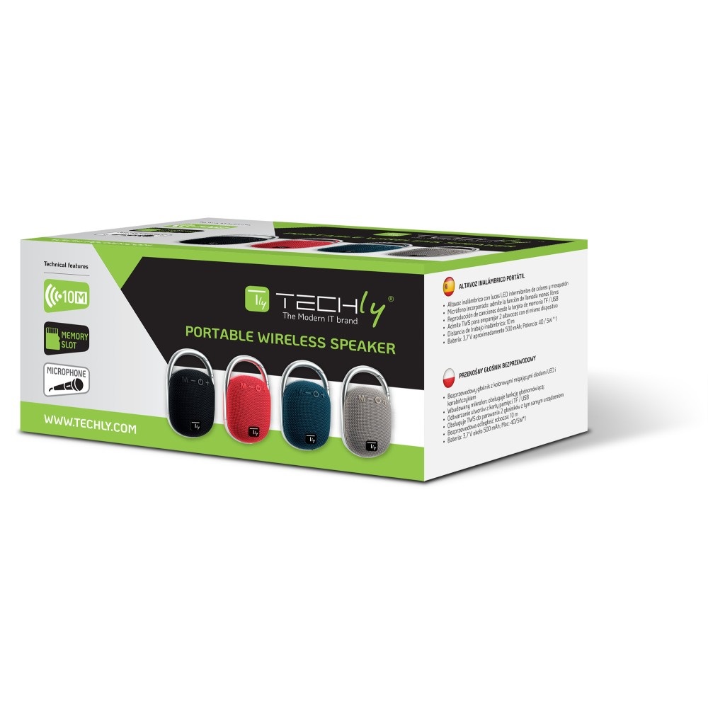 Techly ICASBL321GR Altoparlante Bluetooth 5W, 4,5 cm, 120-20000 Hz, Grigio