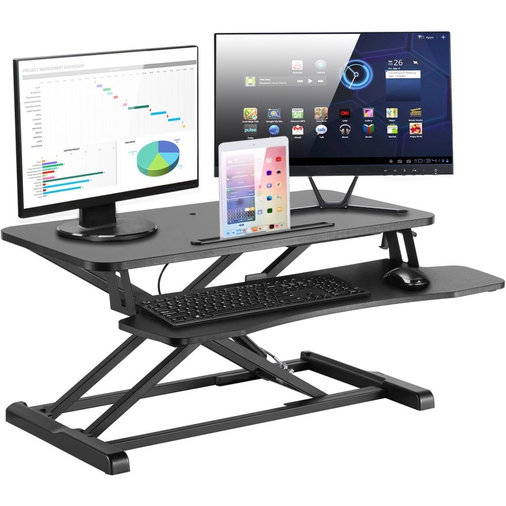 TECHLY Convertitore da Scrivania Ergonomico Sit Stand con Molla a Gas e Vassoio Porta Tastiera