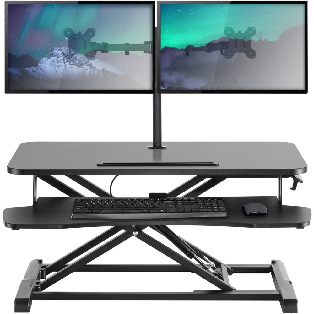 TECHLY Convertitore da Scrivania Ergonomico Sit Stand con Molla a Gas e Vassoio Porta Tastiera