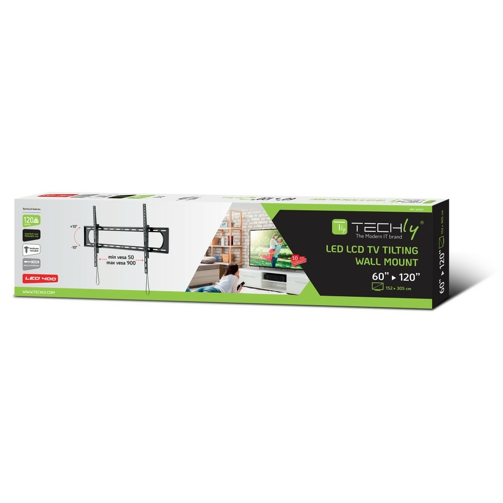 Techly Supporto Murale Inclinabile Slim per TV LED LCD 60-120'' - Capacità Fino a 120 kg