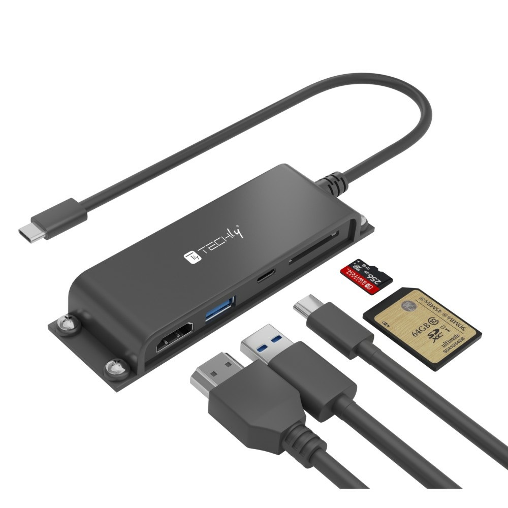 Techly Docking Station 5 in 1 USB-C™ Hub HDMI con Lettore Micro SD/SD - Nero
