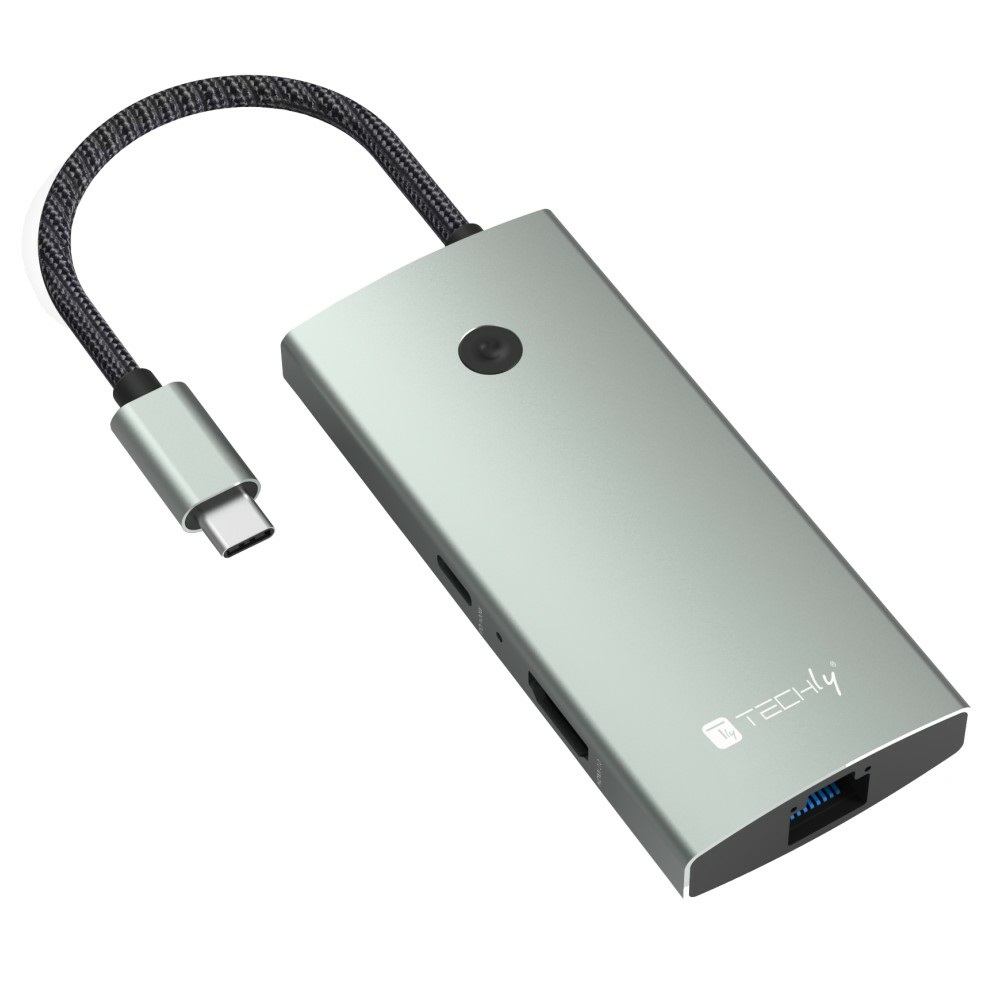 Techly Docking Station Multifunzione Hub USB-C™ 6 in 1 con Interruttore IUSB32C-HUB6HPDI - 6 Porte, HDMI 4K, Gigabit Ethernet, Ricarica Rapida PD