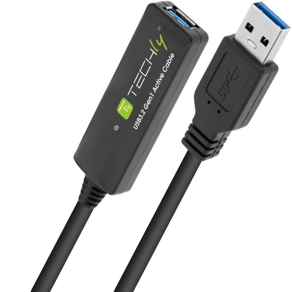 Techly ICUR30100G Cavo Prolunga Attivo USB 3.2 Gen 1 (3.1 Gen 1) 10 m Estensore di Segnale USB A Nero
