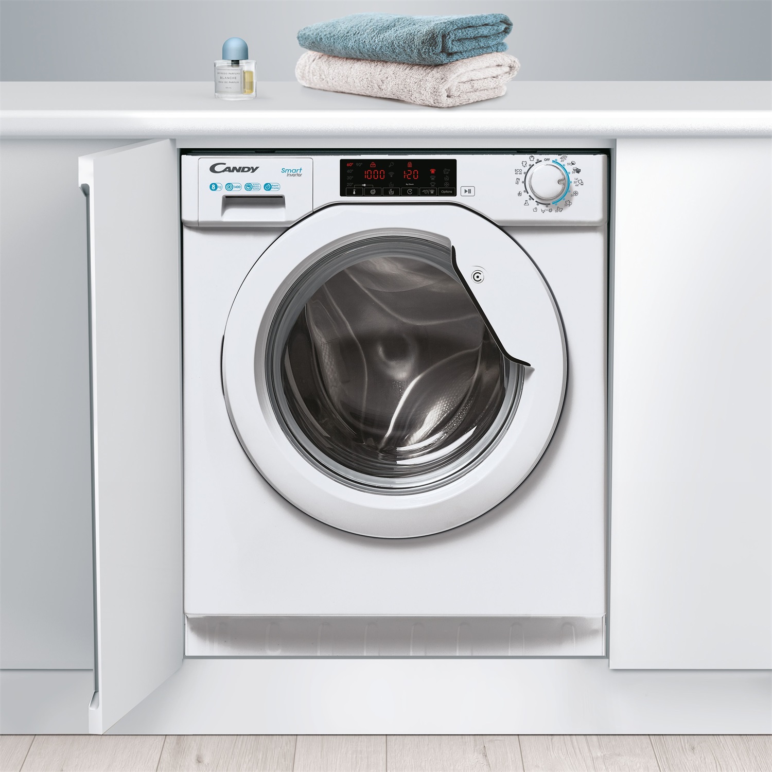 Candy CBW 48TWME-S Lavatrice Carica Frontale da Incasso 8 kg 1400 Giri/min Motore BPM Inverter Classe A 48 dBA Display Touch 15 Programmi Bianco