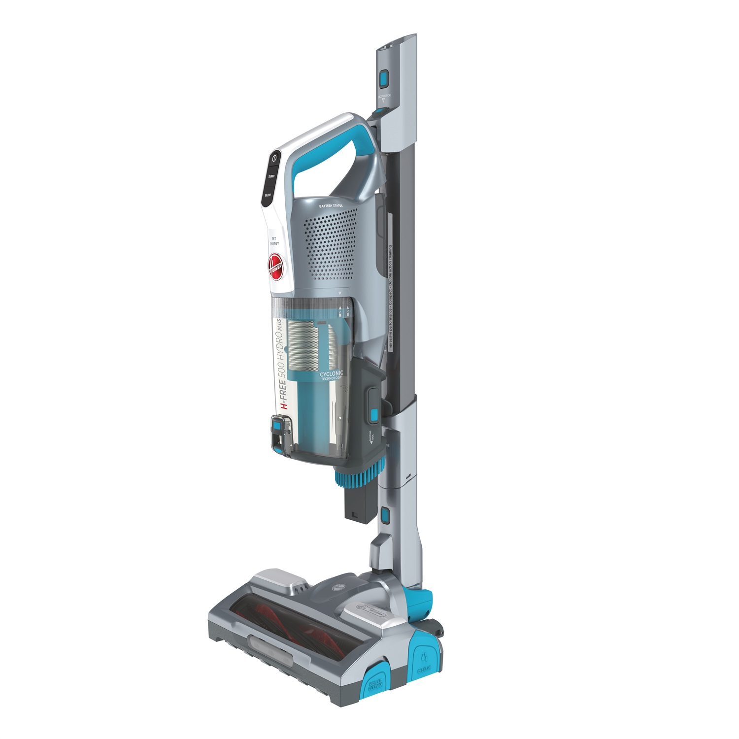 Hoover H-FREE 500 HYDRO PLUS HF522YSE 011 Aspirapolvere a bastone 2 in 1 Senza Filo Grigio Secco e Bagnato 330W 60 Minuti di Autonomia