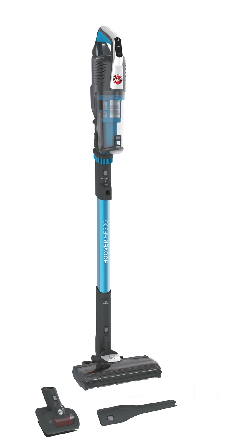 Hoover HF522STP 011 Aspirapolvere a Bastone Senza Sacchetto 290 W 0,45 L Blu e Grigio con Spazzola Antigroviglio e Mini Turbo Spazzola Animali