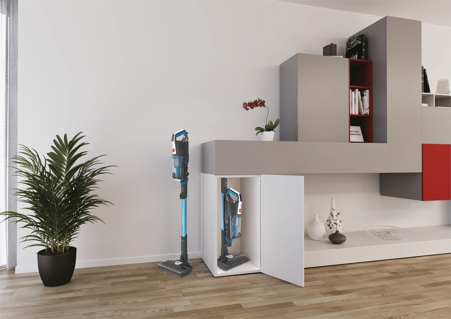 Hoover HF522STP 011 Aspirapolvere a Bastone Senza Sacchetto 290 W 0,45 L Blu e Grigio con Spazzola Antigroviglio e Mini Turbo Spazzola Animali