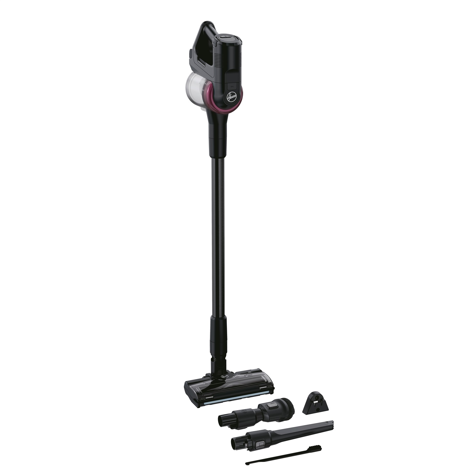 Hoover HF410H 011 Scopa Elettrica Senza Filo 240 W con Manovrabilità a 360°, Senza Sacco, 0,4 L, Magenta