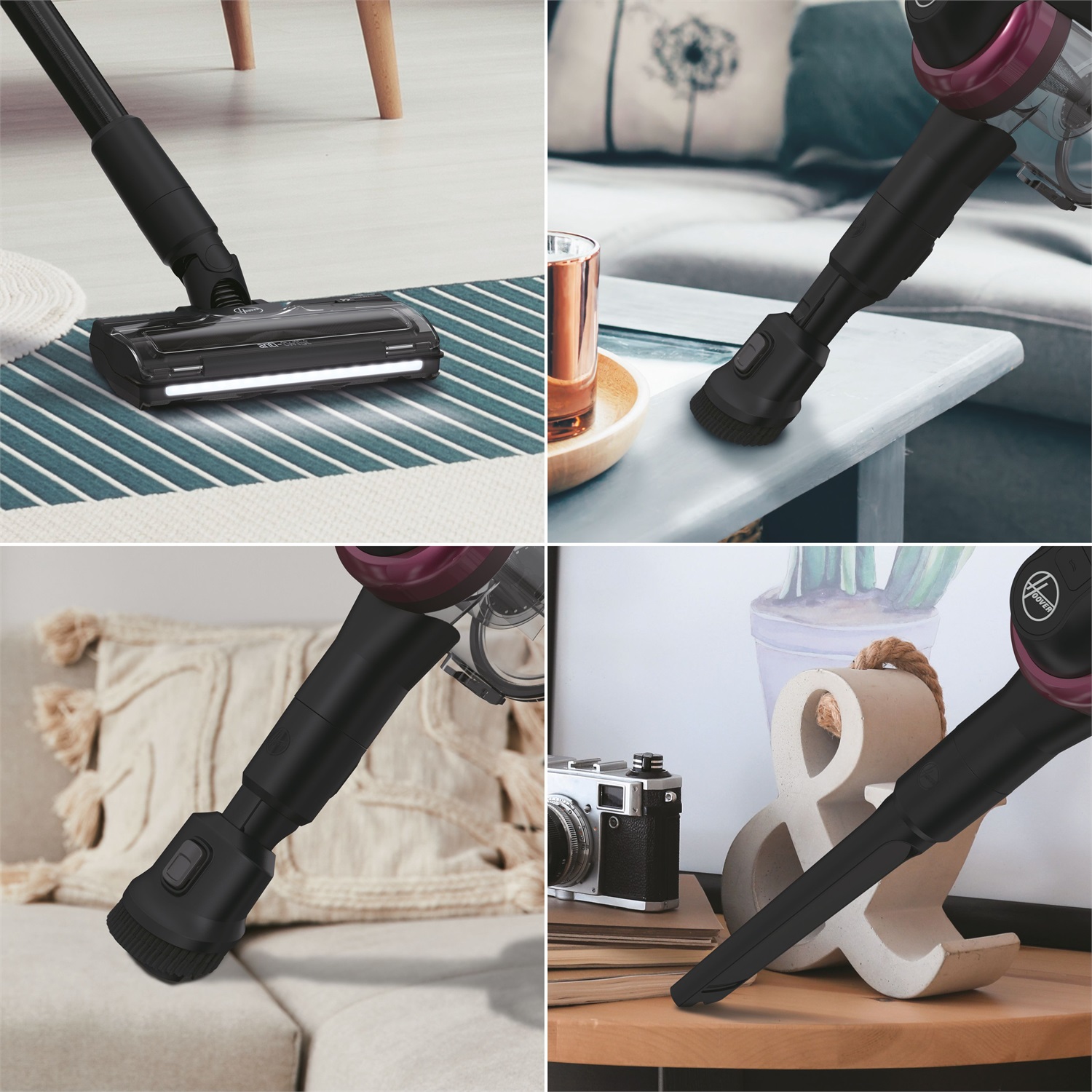 Hoover HF410H 011 Scopa Elettrica Senza Filo 240 W con Manovrabilità a 360°, Senza Sacco, 0,4 L, Magenta
