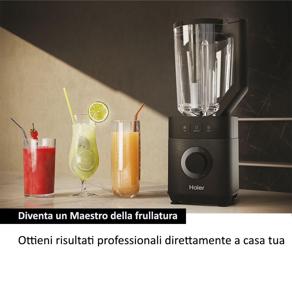 Haier Frullatore I-Master Serie 5 Obsidian Grey, 1200 W, Caraffa in Vetro da 2 L, 6 Lame in Acciaio Inox, 3 Programmi Automatici, Personal Jug Incluso