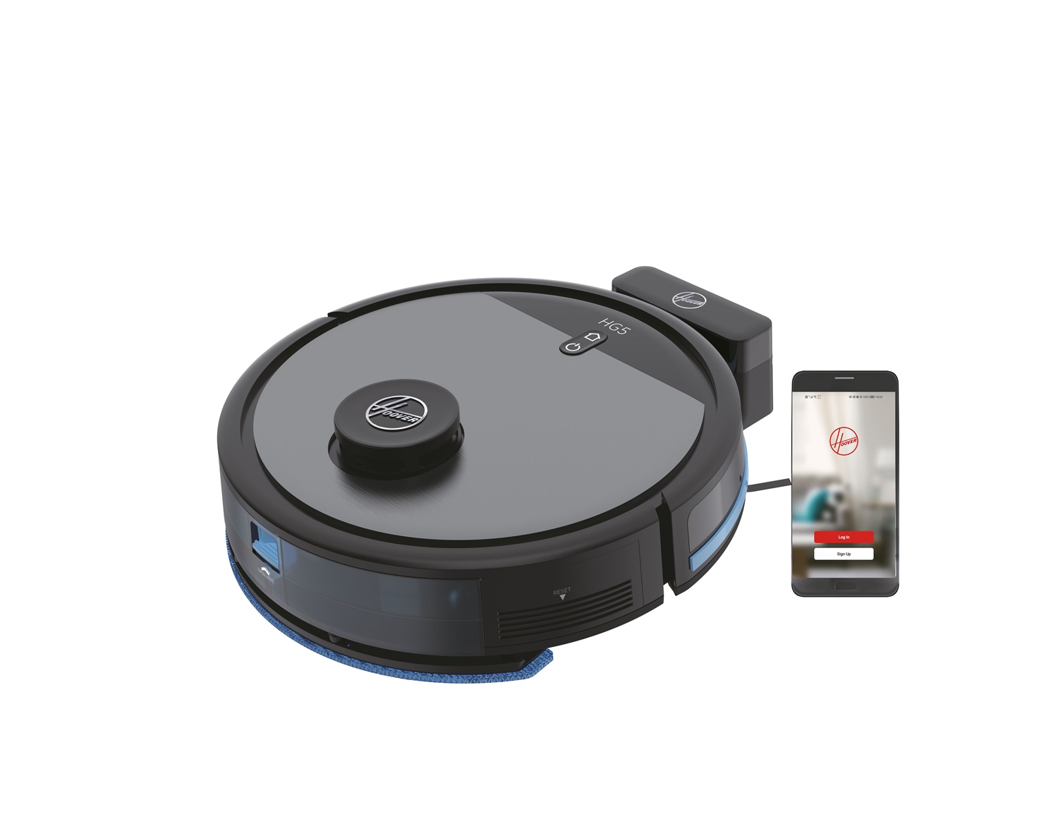 Hoover HG5 HYDRO Robot Aspirapolvere e Lavapavimenti Wi-Fi con Mappatura, 0,2L, 5 Modalità, Spazzola XL e 2 Laterali, Grigio