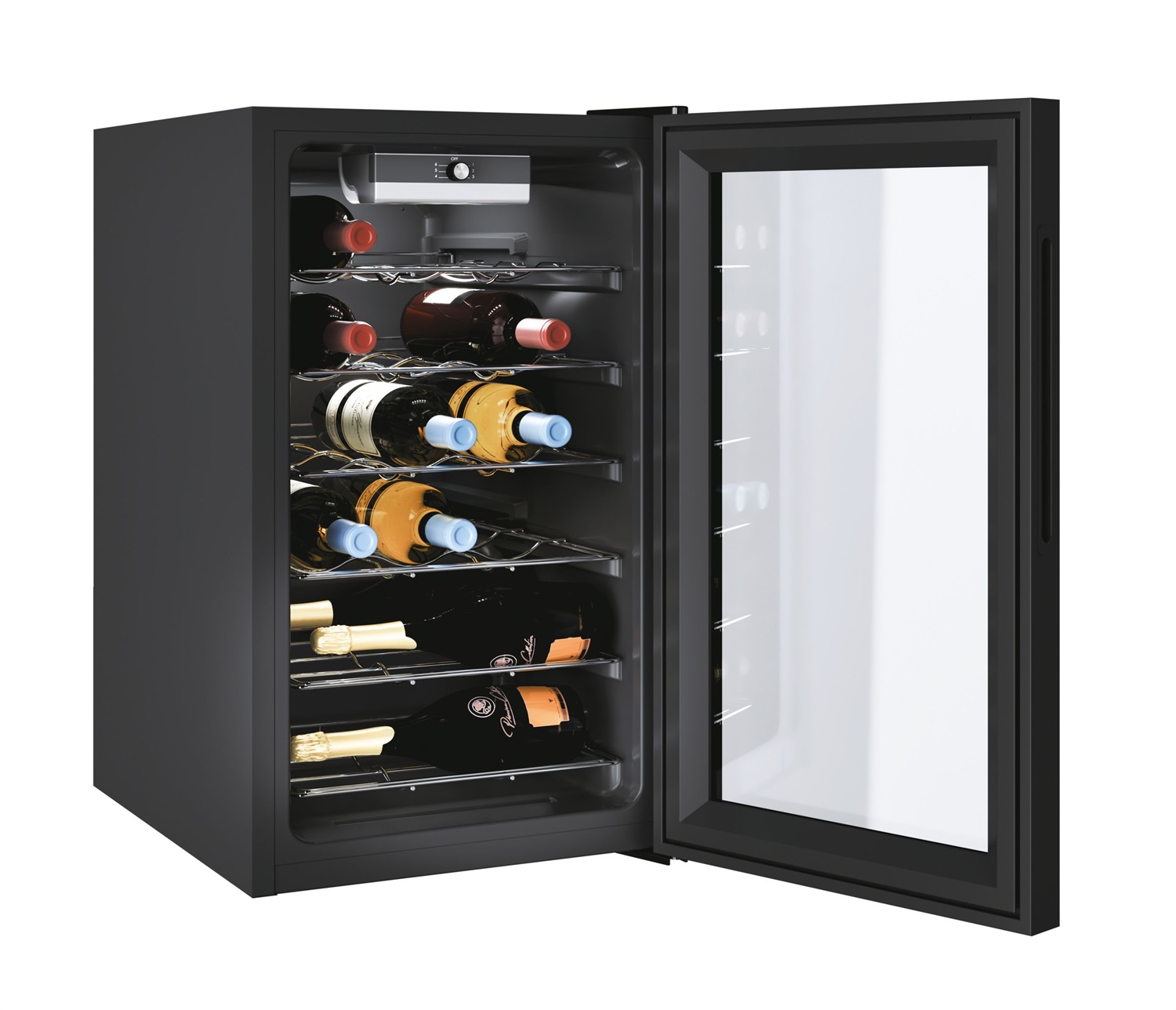 Candy CWC 021 M/NF Cantinetta Vino con Compressore, 21 Bottiglie, Libera Installazione, Nero, Classe G, App hOn con Tecnologia Vivino