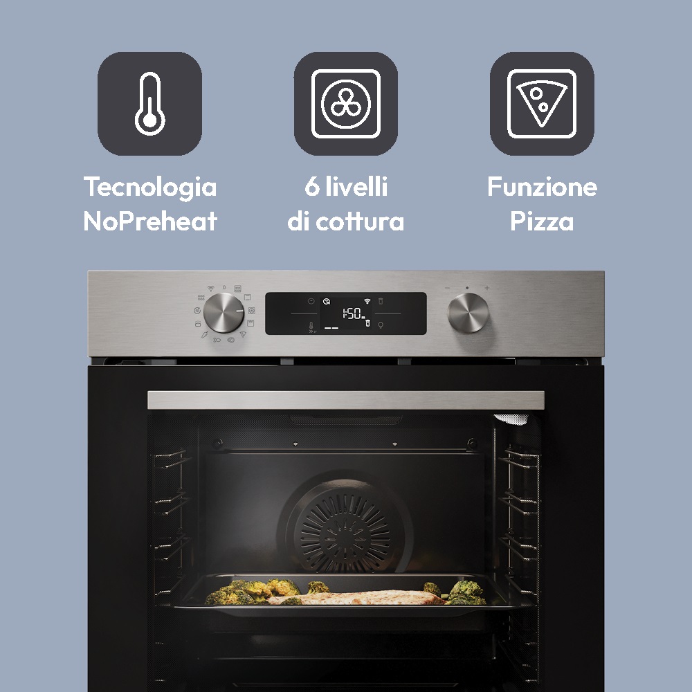 Candy CA6 N3B1HTX Forno Elettrico da Incasso 78 L A Ventilato Multifunzione con Grill e Wi-Fi - Nero e Acciaio Inox