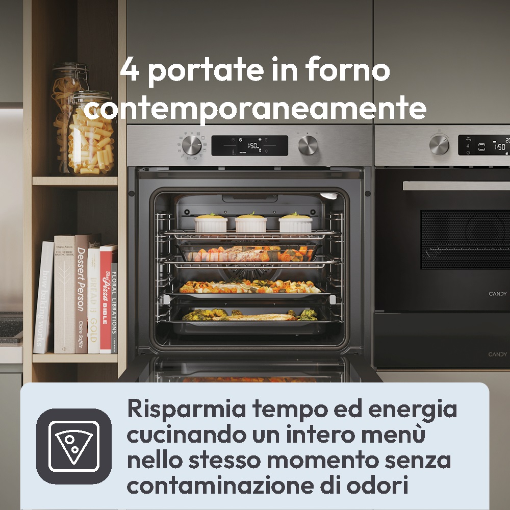 Candy CA6 N3B1HTX Forno Elettrico da Incasso 78 L A Ventilato Multifunzione con Grill e Wi-Fi - Nero e Acciaio Inox