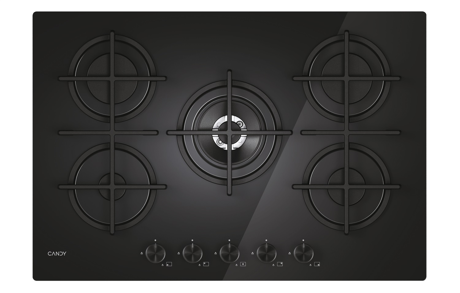 Candy CVG74WTB Piano Cottura a Gas 75 cm Da Incasso Nero con 5 Fornelli e Vetro Temperato