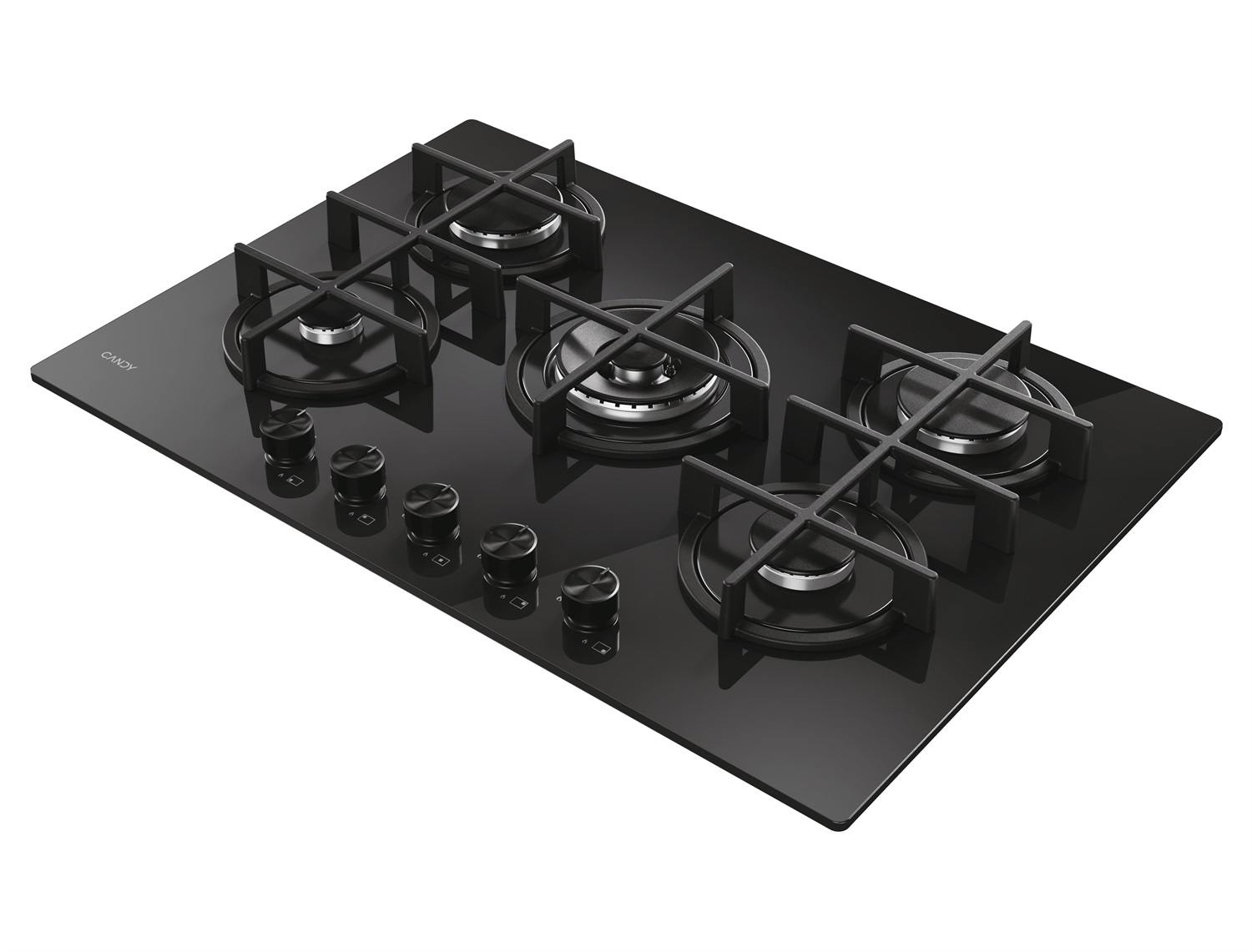Candy CVG74WTB Piano Cottura a Gas 75 cm Da Incasso Nero con 5 Fornelli e Vetro Temperato