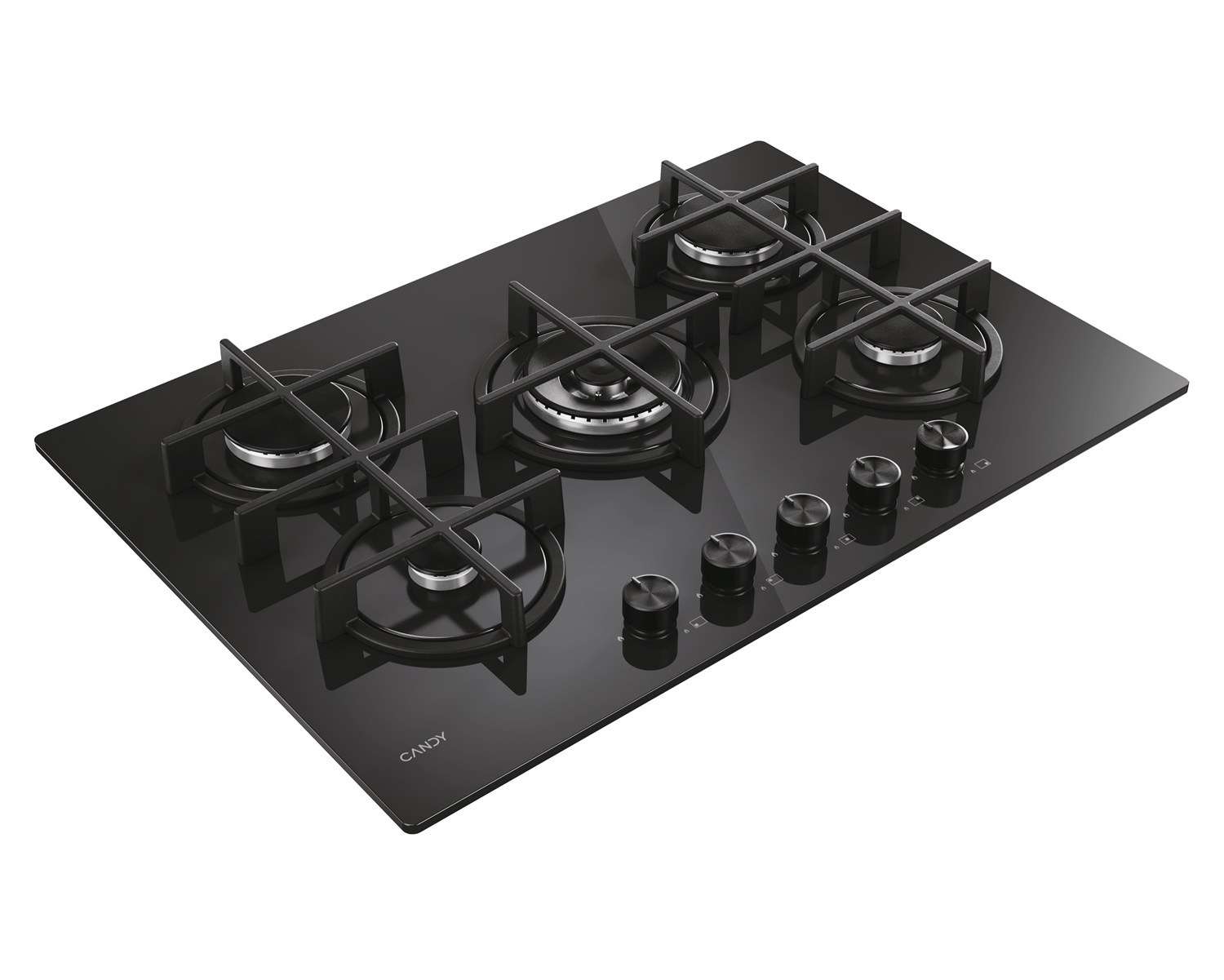 Candy CVG74WTB Piano Cottura a Gas 75 cm Da Incasso Nero con 5 Fornelli e Vetro Temperato