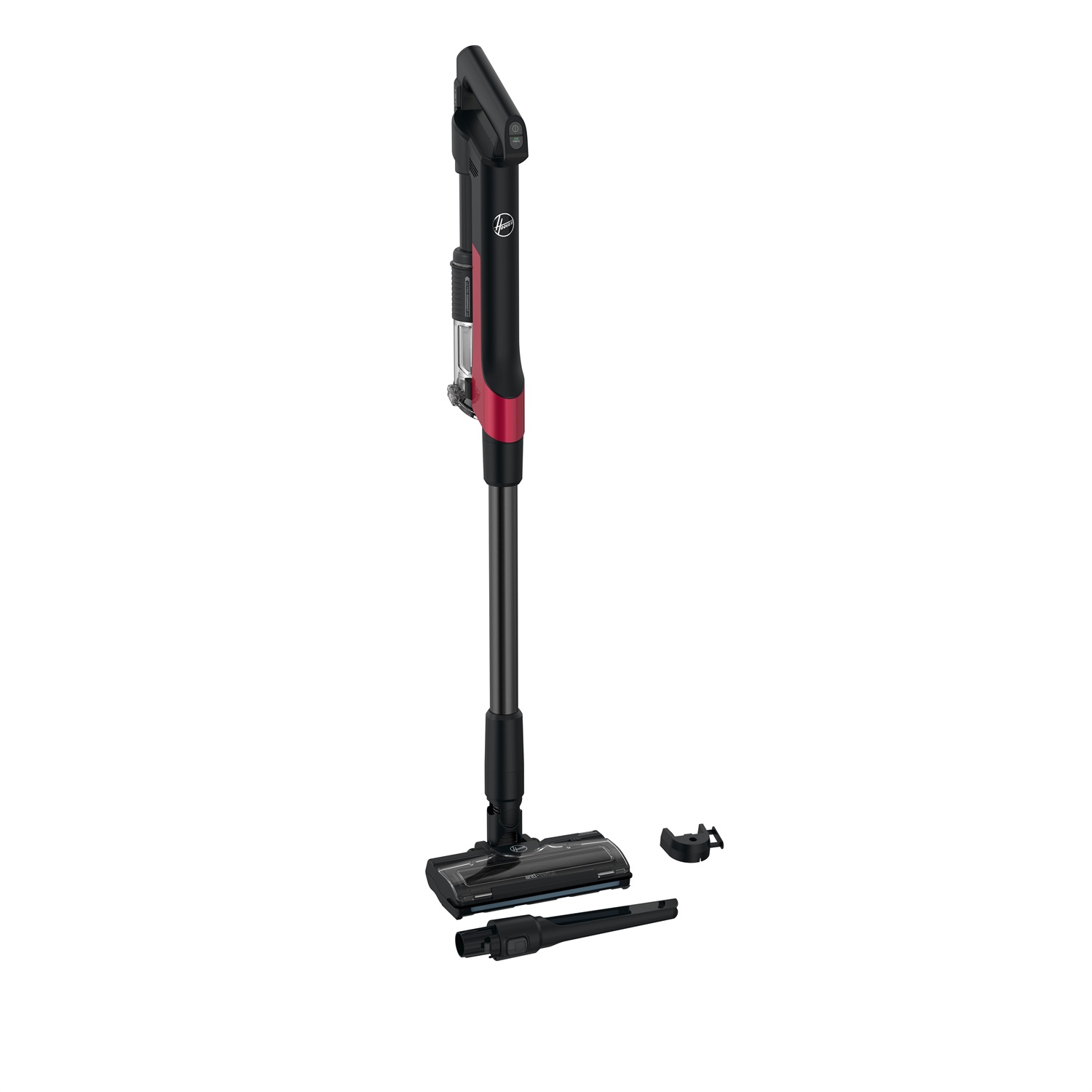 Hoover HF210H 011 Aspirapolvere Senza Filo 2 in 1 Ultraleggero Nero/Rosso con Tecnologia di Compattazione Polvere e Spazzola Multisuperficie