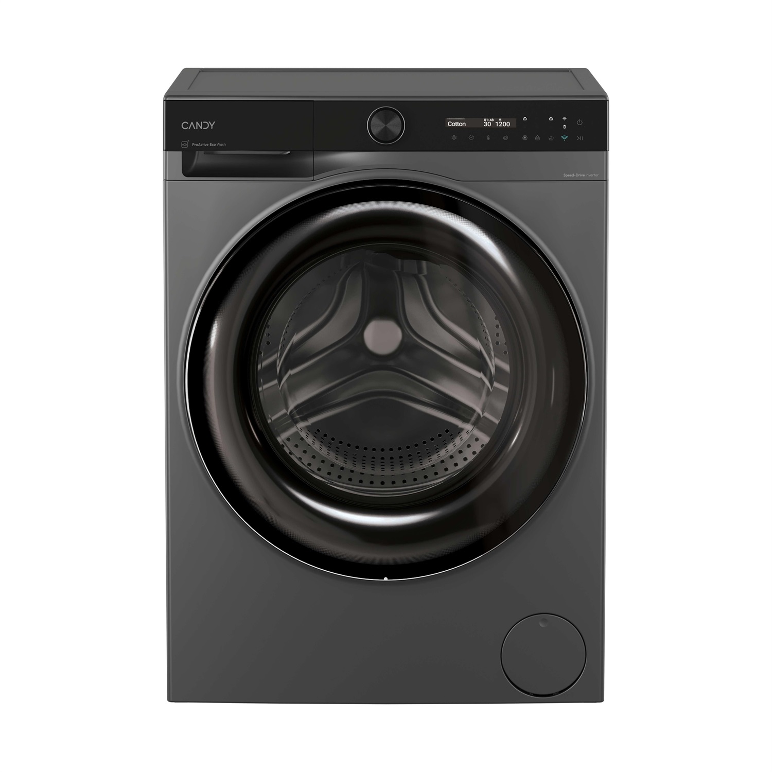 Candy ProWash 700 Lavatrice Slim 9 KG Antracite, 1400 giri, Inverter, Vapore, Wi-Fi, 20% più efficiente della classe A