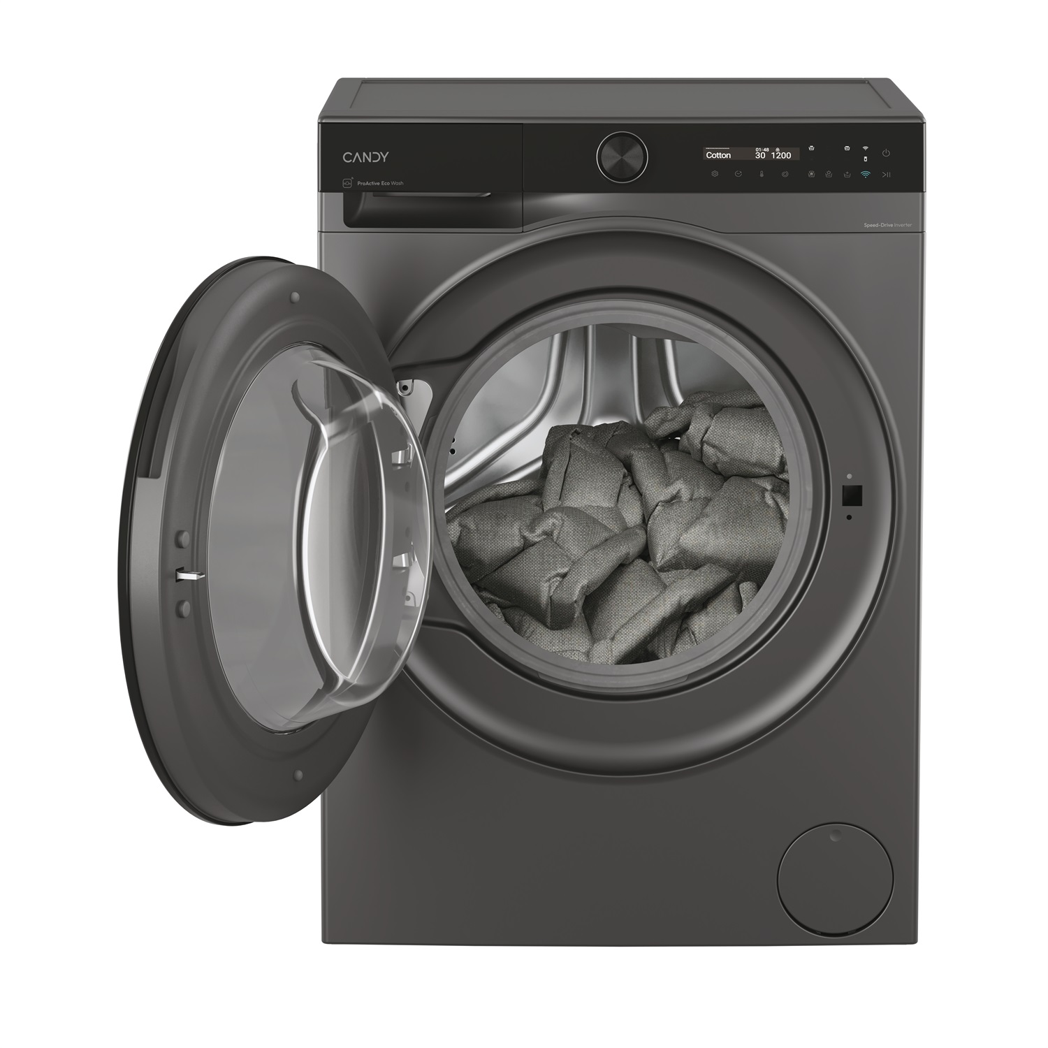 Candy ProWash 700 Lavatrice Slim 9 KG Antracite, 1400 giri, Inverter, Vapore, Wi-Fi, 20% più efficiente della classe A