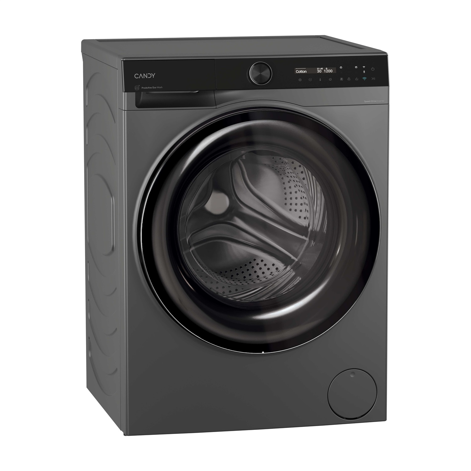Candy ProWash 700 Lavatrice Slim 9 KG Antracite, 1400 giri, Inverter, Vapore, Wi-Fi, 20% più efficiente della classe A