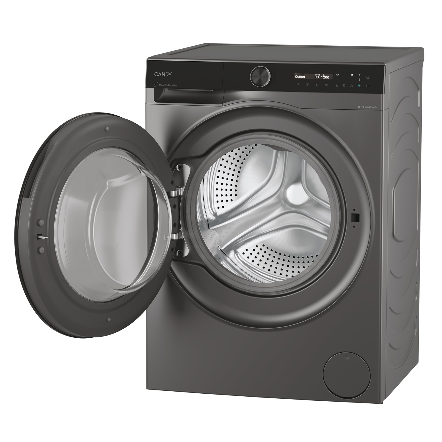 Candy ProWash 700 Lavatrice Slim 9 KG Antracite, 1400 giri, Inverter, Vapore, Wi-Fi, 20% più efficiente della classe A