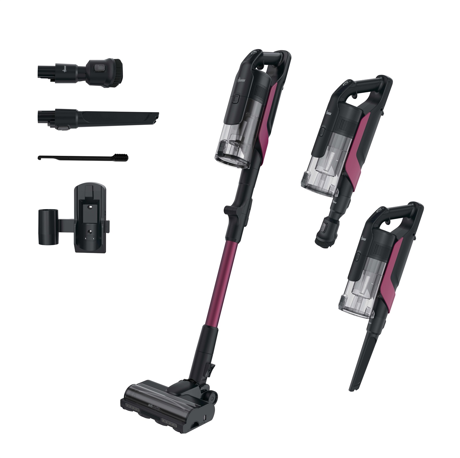 Hoover HF610HX 011 - Scopa Elettrica Senza Filo Magenta, Potente 650 W, Svuotamento Facile e Tubo Pieghevole