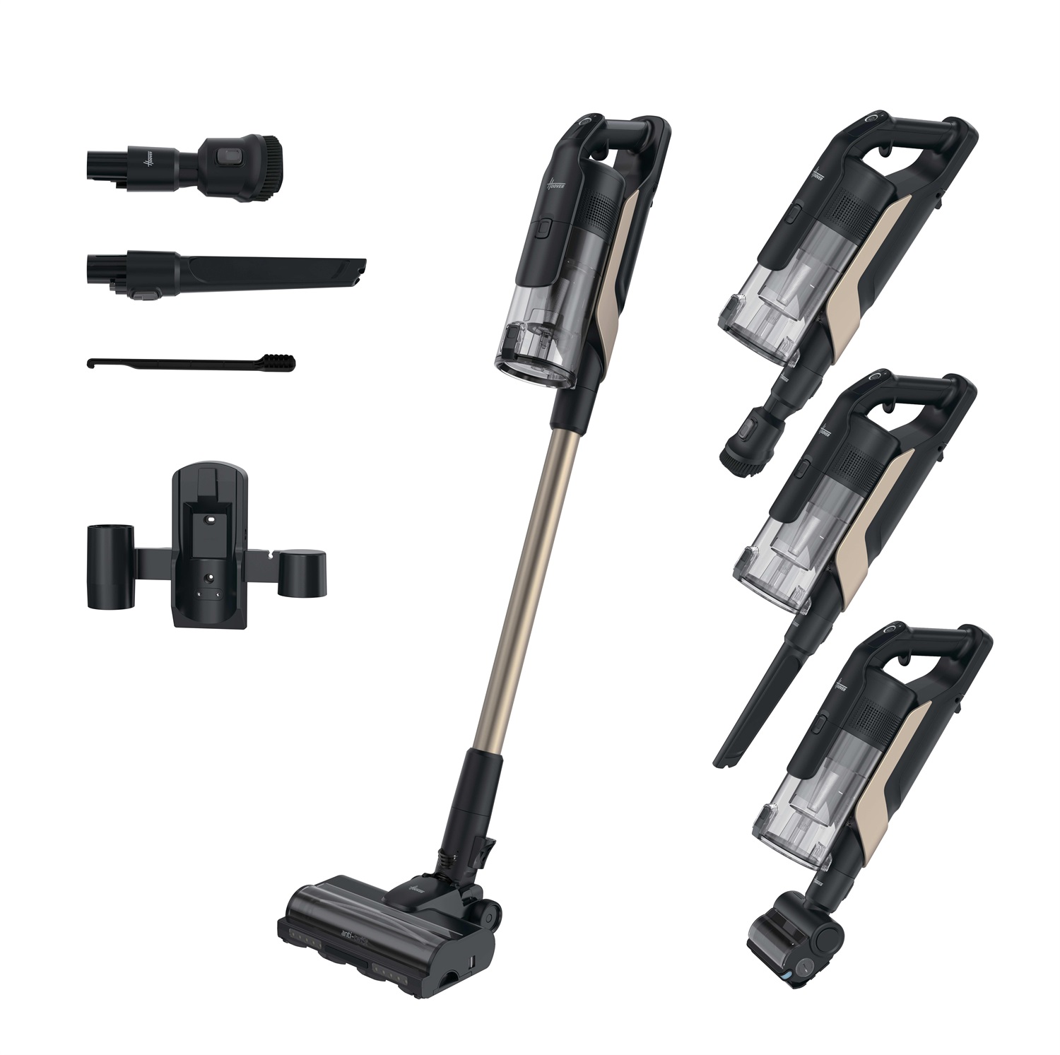 Hoover HF610P 011 Aspirapolvere Elettrica Senza Filo 660W, 250 AW, 0,7L, Autonomia 40 Minuti, Nero Metallico