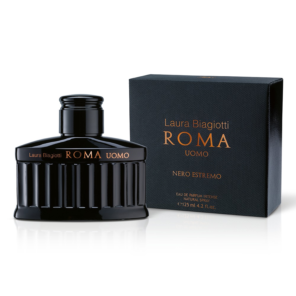 Laura Biagiotti Roma Uomo Nero Estremo Eau de Parfum Intense 125ml - Fougère Ambrato Legnoso con note di Bergamotto, Limone Invernale, Geranio e Vaniglia