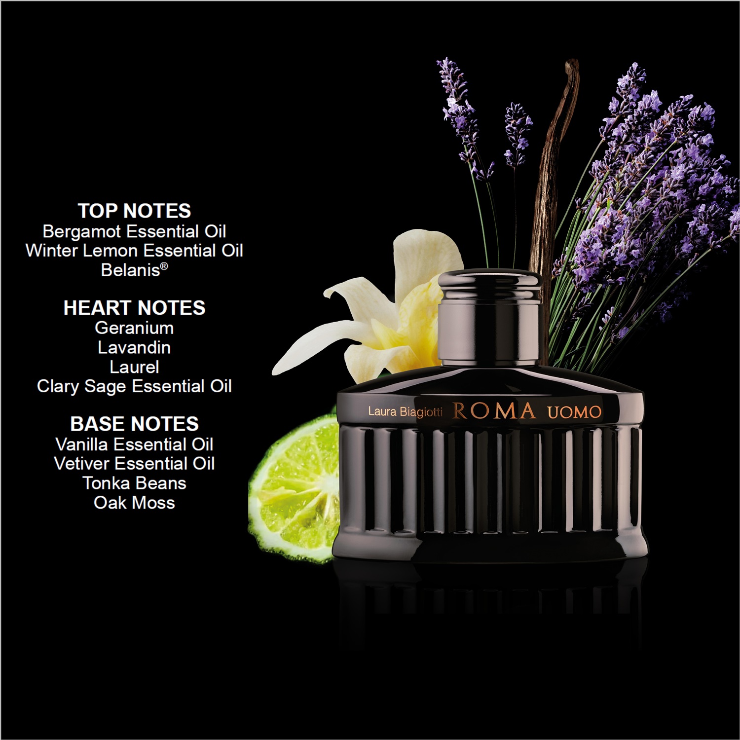 Laura Biagiotti Roma Uomo Nero Estremo Eau de Parfum Intense 125ml - Fougère Ambrato Legnoso con note di Bergamotto, Limone Invernale, Geranio e Vaniglia