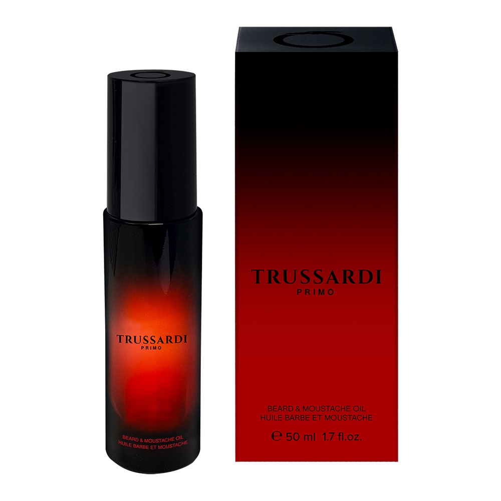 Trussardi Primo Beard & Moustache Oil 50 ml - Olio Emolliente per Barba, Condizionante e Ammorbidente, Leggero e Non Unge