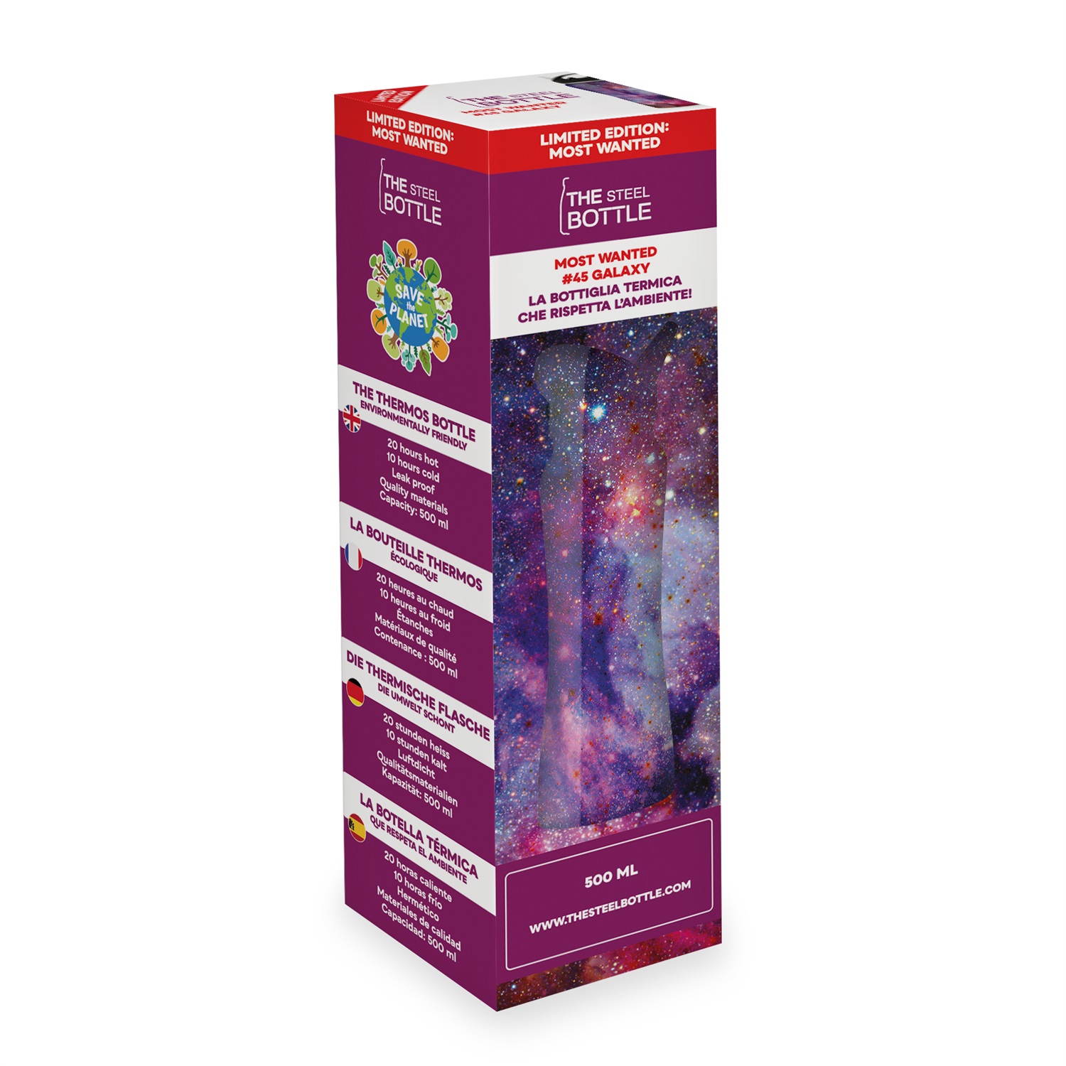 THE STEEL BOTTLE Most Wanted N.45 Galaxy - Borraccia Termica in Acciaio Inox 500 ml con Isolamento Sottovuoto e Chiusura Ermetica