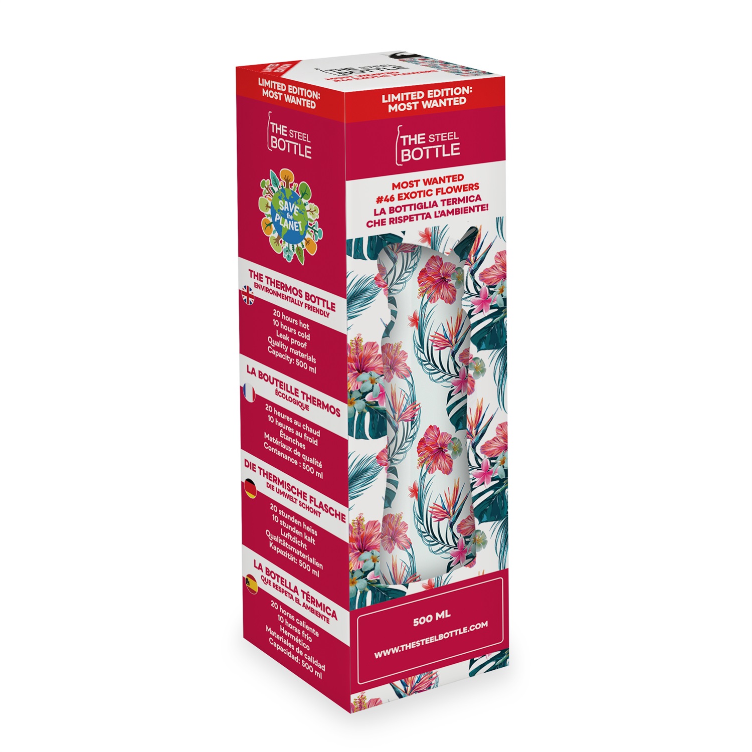 THE STEEL BOTTLE Most Wanted - Borraccia Termica in Acciaio Inox 500 ml con Isolamento Sottovuoto, Chiusura Ermetica e Design Exotic Flowers